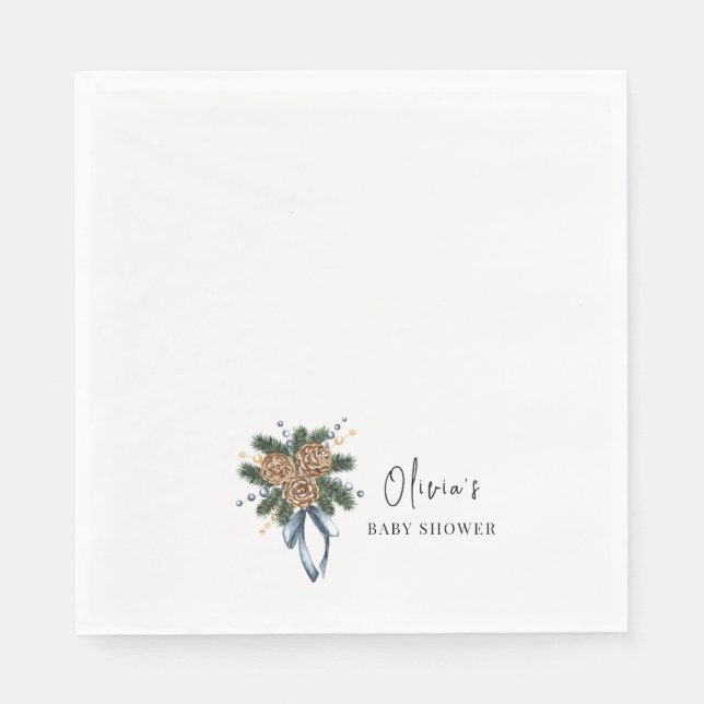 Minimalist Winter Christmas Wreath Baby Shower Napkin (Front)