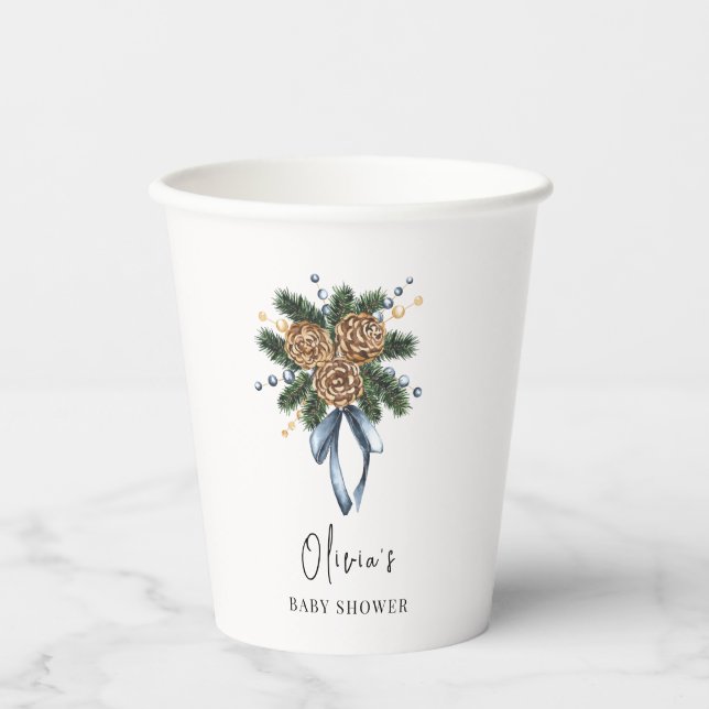 Minimalist Winter Christmas Wreath Baby Shower Paper Cups (Front)