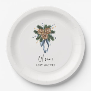 Minimalist Winter Christmas Wreath Baby Shower Paper Plate