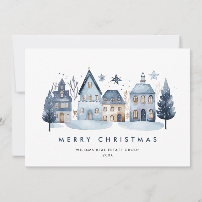 Minimalist Winter Country Town Christmas Corporate Holiday Card (Front)