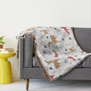Minimalist Winter Forest Animals Pattern Throw Blanket