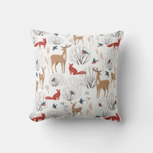Minimalist Winter Forest Animals Pattern Throw Pillow
