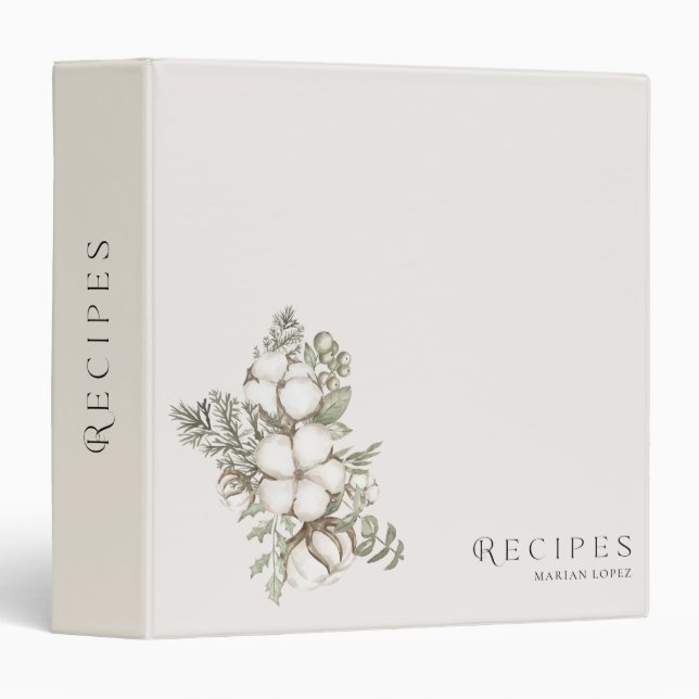 Minimalist Winter Greenery Ivory Cream Recipe  Binder (Front/Spine)
