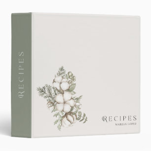 Minimalist Winter Greenery Ivory Green Recipe Binder