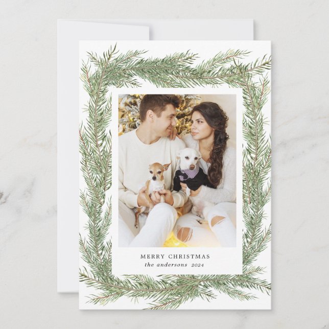 Minimalist Winter Greenery Merry Christmas Photo  Holiday Card (Front)