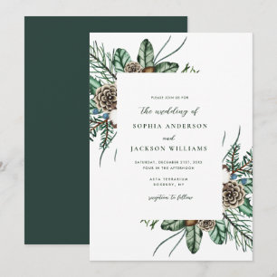 Minimalist Winter Greenery Wedding Invitation