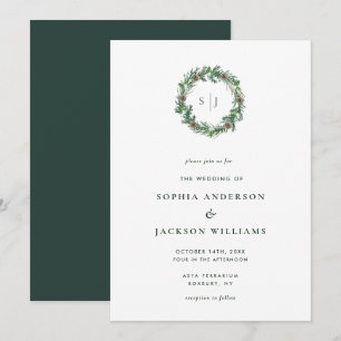 Minimalist Winter Monogram Wreath Wedding Invitation