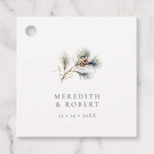 Minimalist Winter Pine Branch & Cone Wedding Favour Tags