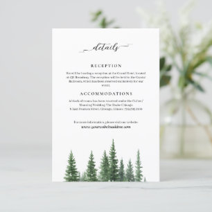 Minimalist Winter pine forest wedding information  Enclosure Card