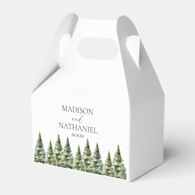Minimalist Winter Snowy Pine Tree Forest Wedding Favor Box (Front Side)