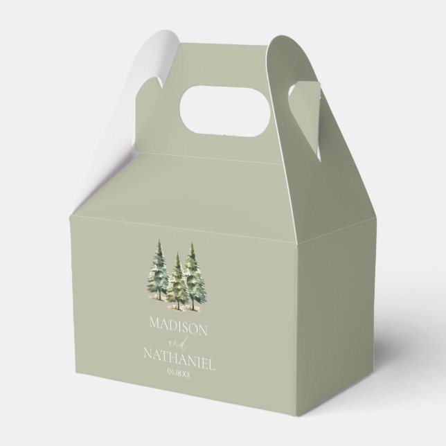 Minimalist Winter Snowy Pine Tree Forest Wedding Favor Box (Front Side)