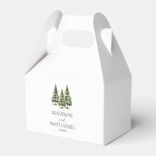 Minimalist Winter Snowy Pine Tree Forest Wedding Favor Box