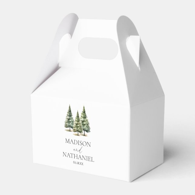 Minimalist Winter Snowy Pine Tree Forest Wedding Favor Box (Front Side)