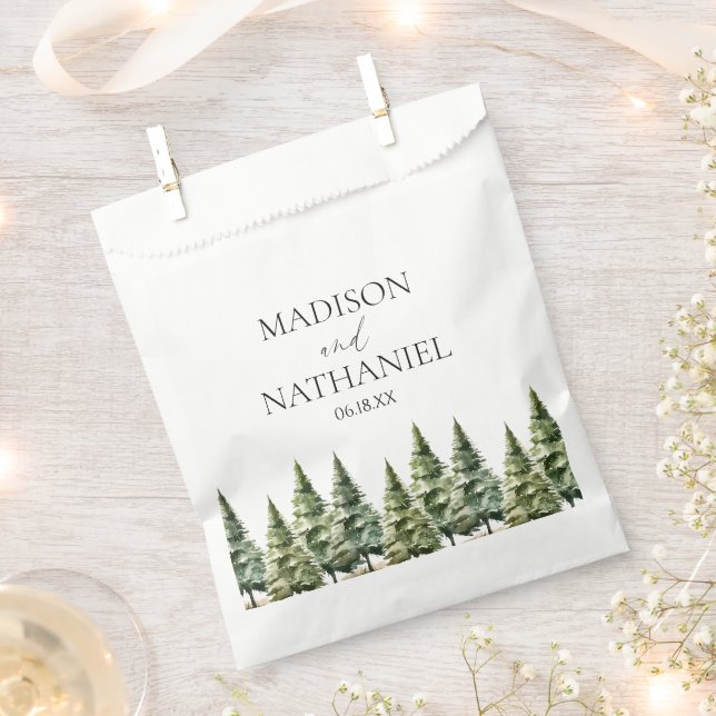 Minimalist Winter Snowy Pine Tree Forest Wedding Favour Bag (Clipped)