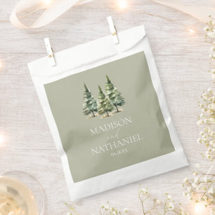 Minimalist Winter Snowy Pine Tree Forest Wedding Favour Bag