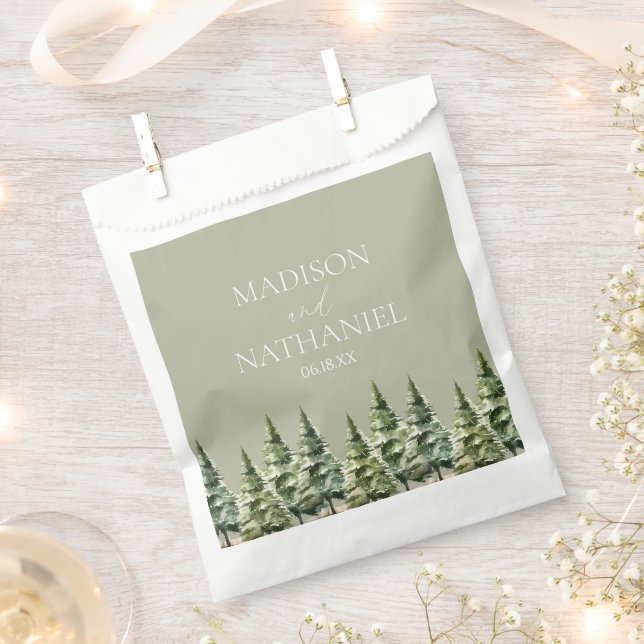 Minimalist Winter Snowy Pine Tree Forest Wedding Favour Bag (Clipped)