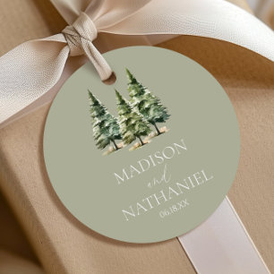 Minimalist Winter Snowy Pine Tree Forest Wedding Favour Tags