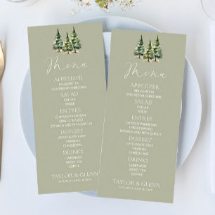 Minimalist Winter Snowy Pine Tree Forest Wedding Menu
