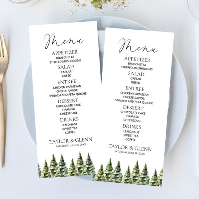 Minimalist Winter Snowy Pine Tree Forest Wedding Menu (Creator Uploaded)