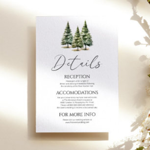 Minimalist Winter Snowy Pine Trees Wedding Details Enclosure Card