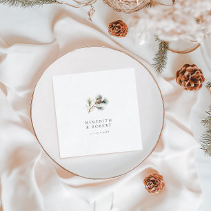 Minimalist Winter Wedding Pine Branch & Cone Napkin