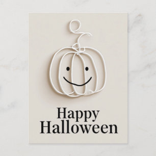 Minimalist Wire Pumpkin Happy Halloween Greeting Postcard