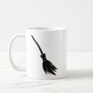 Minimalist Witch Broom – Ink Brush Design on Coffee Mug