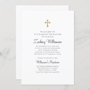 Minimalist with Faux Gold Cross Baptismal Invitation