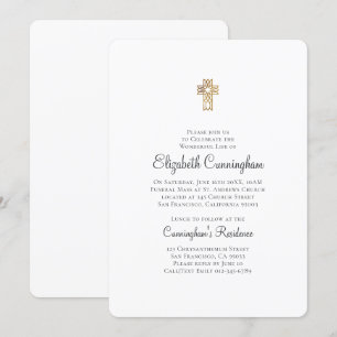 Minimalist with Faux Gold Cross Memorial Funeral Invitation