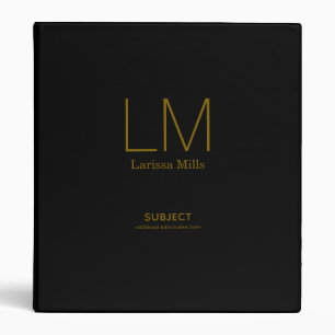 Minimalist (with name and initials) Black  Binder