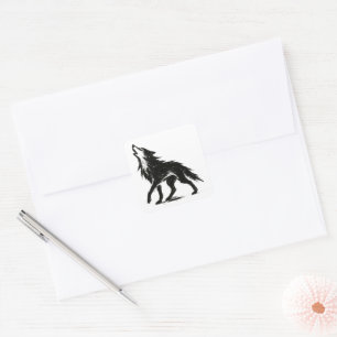 Minimalist Wolf Ink Brushstroke Illustration on  Square Sticker
