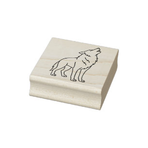 Minimalist Wolf Line Art – Howling Wildlife Rubber Stamp