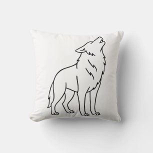 Minimalist Wolf Line Art – Howling Wildlife  Throw Pillow