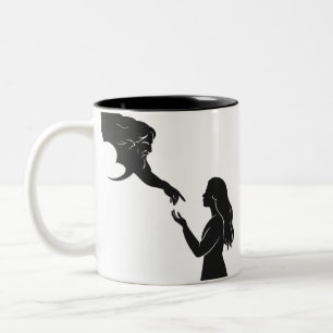 Minimalist Woman Connecting to God Silhouette Two-Tone Coffee Mug
