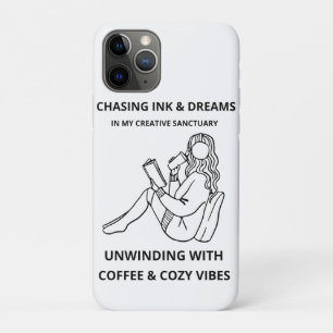 MINIMALIST WOMAN READING & COFFEE LINE ART POSTER  iPhone 11 PRO CASE