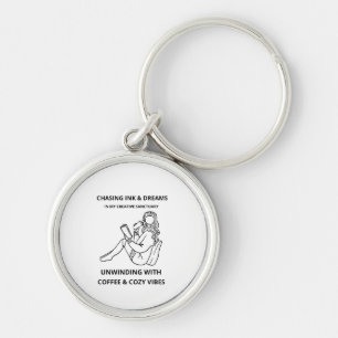 MINIMALIST WOMAN READING & COFFEE LINE ART POSTER KEYCHAIN