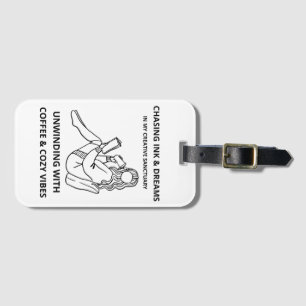 MINIMALIST WOMAN READING & COFFEE LINE ART POSTER LUGGAGE TAG