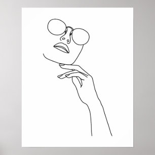 Minimalist Woman's Face With Sunglasses Line Art Poster