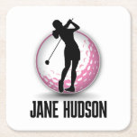 Minimalist Women Golf Monogram Design Square Paper Coaster<br><div class="desc">Minimalist Custom Elegant Women Golfer Monogram Design by Edward Eksi. Easy modification of TEXTS for your needs.</div>