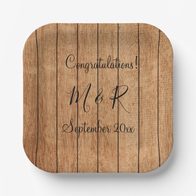 Minimalist Wood Pattern Congratulations Paper Plate (Front)