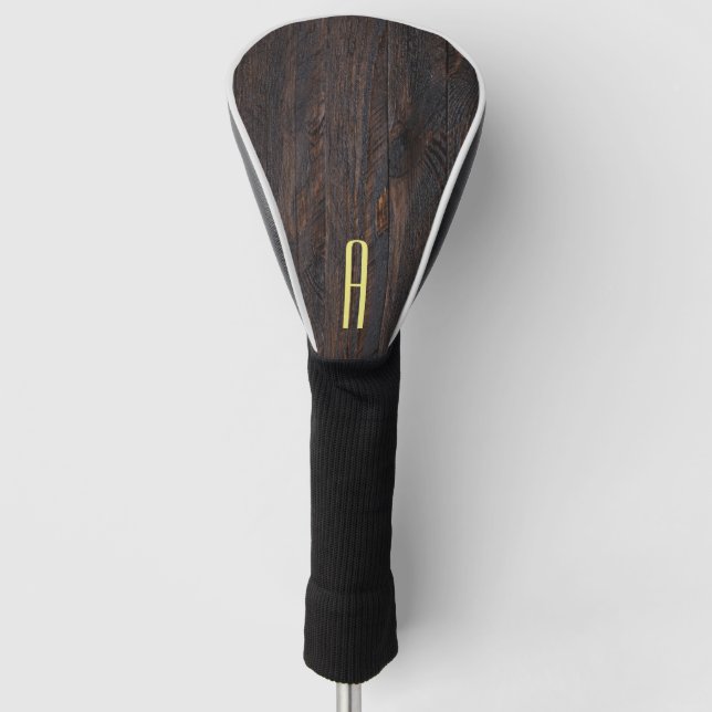 Minimalist Wooden Pattern Monogram Handwritten Golf Head Cover (Front)