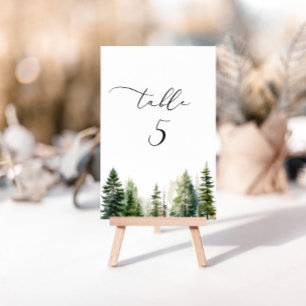 Minimalist woodland pine trees table number