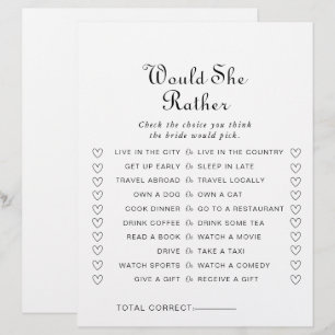 Minimalist Would She Rather Bridal Shower Game