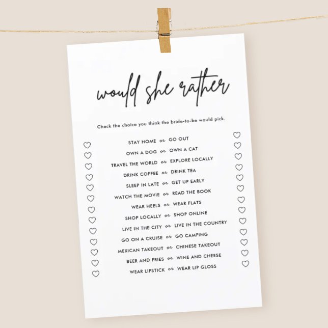 Minimalist Would She Rather Bridal Shower Game  (Creator Uploaded)
