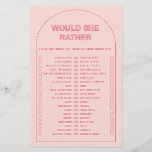 Minimalist would she rather bridal shower game fly