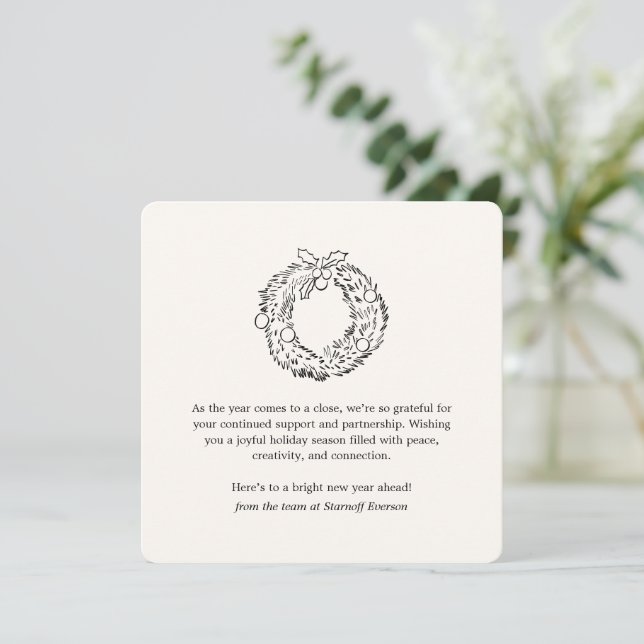 Minimalist Wreath Doodle Business Christmas Holiday Card (Standing Front)