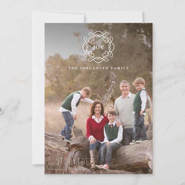 Minimalist Wreath | Joy Christmas Photo Holiday Card (Front)
