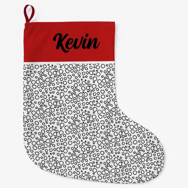 Minimalist Xmas Cute Black White Bubbles Circles Large Christmas Stocking (Front)
