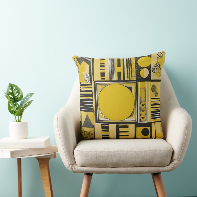 Minimalist yellow abstract circles AI art  Throw Pillow (Chair)