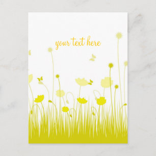 Minimalist Yellow and White Poppies Meadow Script Postcard
